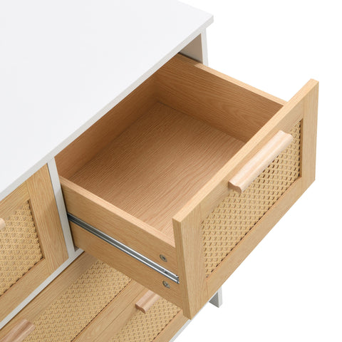 Rootz High-Quality Rattan Cabinet - 4 Drawer Storage - Solid Wood Handles - Durable & Stylish - 80L x 80W x 38H cm