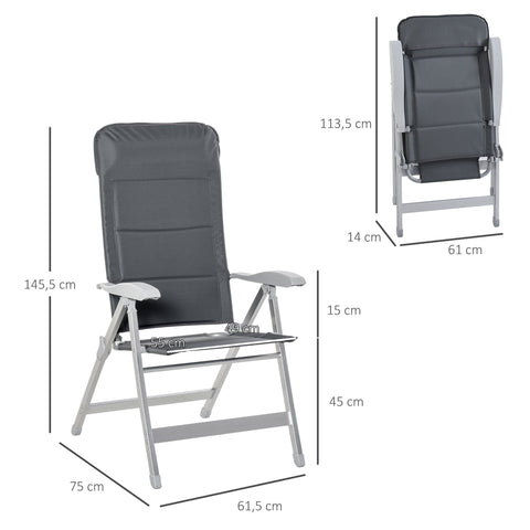 Rootz 2 Piece Set Foldable Garden Chairs - Deck Chairs - Outdoor Chairs - Adjustable Backrest & Armrests - 75cm x 61.5cm x 115cm