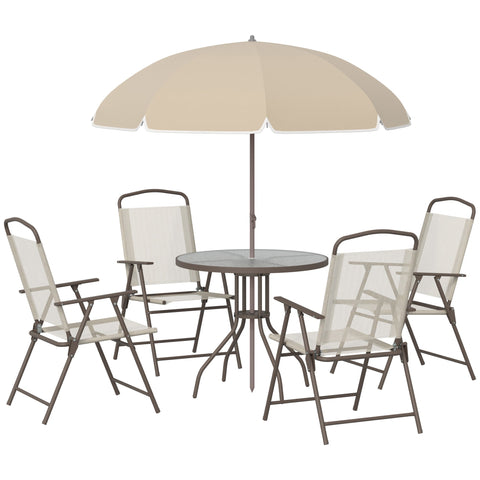 Rootz 6-Piece Bistro Garden Furniture Set - Patio Set - Outdoor Dining Set - Ergonomic Comfort - Ø 80 x 69.5H cm Table, 4 Chairs, Parasol