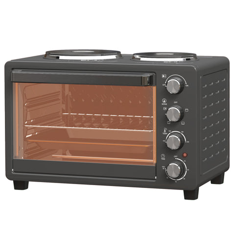 Rootz 28L Compact Toaster Oven - Mini Oven - Electric Oven - 2600W Power - 48.6 x 36.3 x 33cm - Black - Adjustable Temperature & Timer
