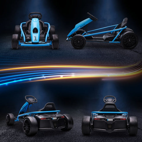 Rootz Electric Drift Go-Kart - Blue - Speedy Drifting - Horn & Music - Safe & Comfortable - 115cm x 77cm x 54cm