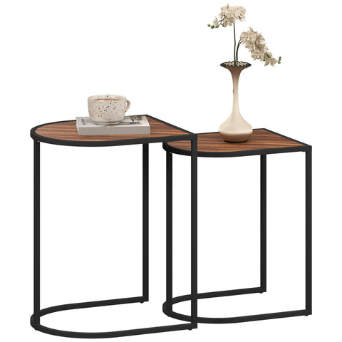 Rootz 2 Piece Coffee Table Set - Side Tables - Night Consoles - Metal Frame - Space-Saving - 45x38x58cm & 41x32x52cm