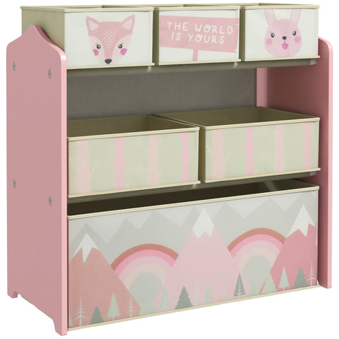 Rootz Children's Shelf with 6 Fabric Boxes - Toy Organizer - Storage Shelf - Safe Rounded Edges - 63l x 30b x 66h cm