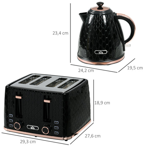 Rootz 2-in-1 Kitchen Set - Toaster & Kettle Combo - Breakfast Essentials - 1.7L Capacity - Speed Cooking - 24.2 x 19.5 x 23.4 cm - Black