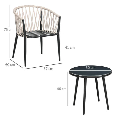 Rootz Garden Furniture Set For 2 People - 1 Table - 2 Chairs With Seat Cushions - Balcony Set - Steel - Gray - Ø50 x 46H cm