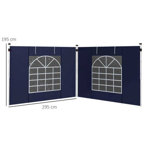 Rootz Gazebo - Side Panels - 2 Pack Sides Replacement - Pop Up Gazebo - With Windows And Doors - Blue - 295W x 195H cm