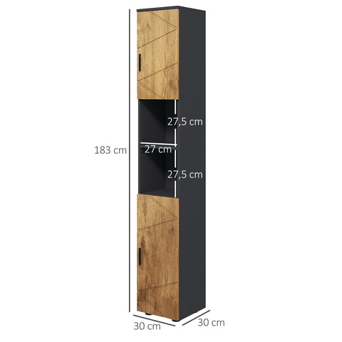 Rootz Stand Bathroom Cabinet - Storage Cabinet - Adjustable Shelf - Anti-Tilt Safety - 30 x 30 x 183 cm - Brown and Grey