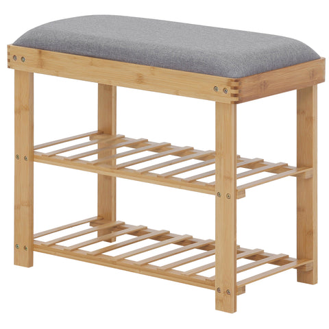 Rootz Bamboo Shoe Bench - Entryway Organizer - 2 Tier Shelf - Integrated Pillow - Durable Bamboo - 60cm x 29cm x 50cm