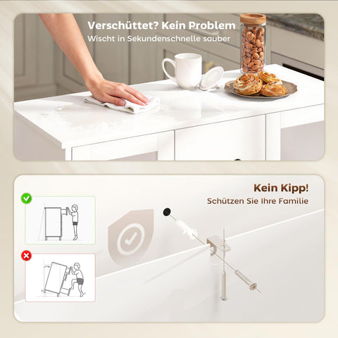 Rootz Modern Sideboard - Buffet Cabinet - Storage Cupboard - Soft Close, Adjustable Shelves, Easy-Clean, White, 90 x 38 x 86 cm