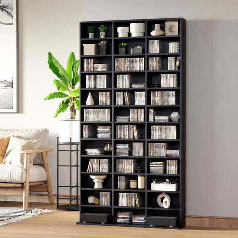 Rootz CD/DVD Shelf Storage - Media Organizer - Adjustable Shelving - Stores 1116 CDs - 102 x 24 x 195 cm - Elegant Black Finish