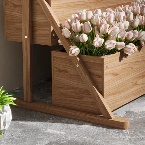 Rootz verhoogd bed - 3 bloembakken - weerbestendig - afvoergaten - binnenvoering - natuurlijk houten frame - 108 x 80 x 140 cm