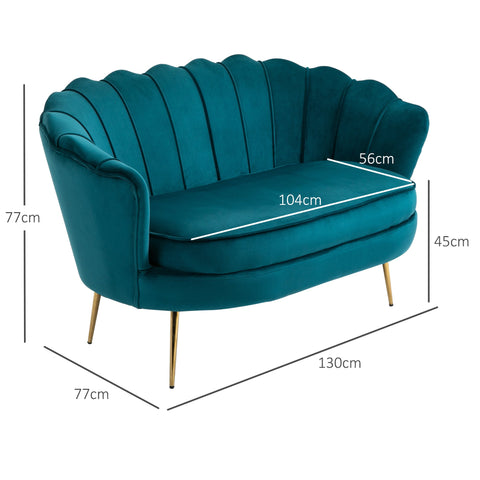 Rootz 2-Seater Sofa - Couch - Upholstered Sofa - Velvet Look - Up to 150 kg - 130 x 77 x 77 cm - Green