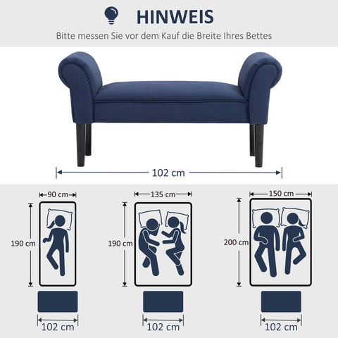 Rootz Padded Bench - Upholstered Seat - Bedroom Bench - Comfort Seating - 130kg Capacity - 102cm x 36cm x 51cm