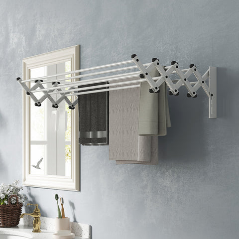 Rootz Adjustable Towel Holder - Laundry Rack - Wall Dryer - Indoor/Outdoor - Aluminum - Silver - 86cm x 61cm x 22cm