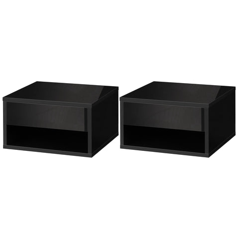 Rootz Set of 2 Wall Mounted Bedside Tables - Nightstand - Floating Shelf - Space-Saving Design - 37L x 32W x 21H cm Black
