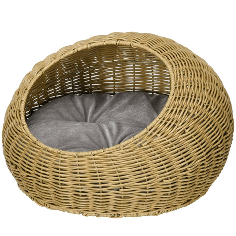 Rootz Rattan Cat House - Cat Basket - Cozy Cat Bed - Washable Cushion - PE Rattan - 50cm x 31cm - Stylish Design