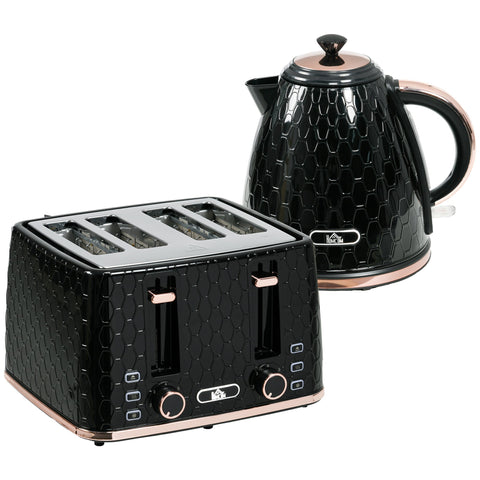 Rootz 2-in-1 Kitchen Set - Toaster & Kettle Combo - Breakfast Essentials - 1.7L Capacity - Speed Cooking - 24.2 x 19.5 x 23.4 cm - Black