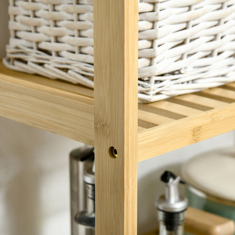 Rootz Bamboo Bathroom Shelf - Standing Rack - Organizing Shelf - Natural Bamboo - 62cm x 33cm x 80cm - 3 Shelves - Minimalist Design
