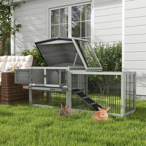 Rootz Floor-Standing Rabbit Stable - Bunny House - Outdoor Enclosure - Solid Wood - 150 x 52 x 68 cm - Durable & Spacious