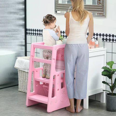 Rootz Learning Tower - Height Adjustable - Easy to Clean - Non-Slip - Child-Safe Plastic - Pink - 47x47x90 cm