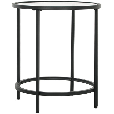 Rootz Round Side Table - Small Coffee Table - Glass Top - Sturdy Frame - Floor Protection - 48cm x 48cm x 54.7cm
