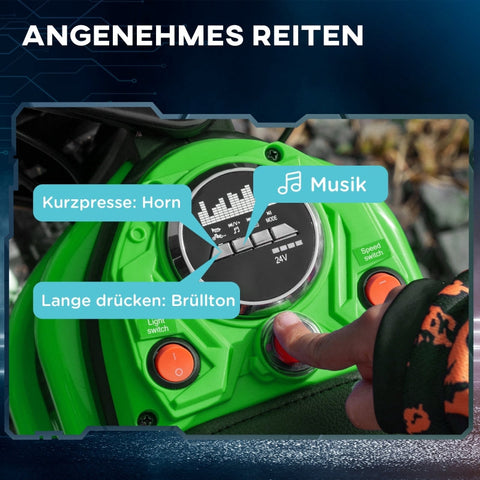 Rootz Kids Electric Motorcycle - Children's Ride-On Bike - 24V Motor - Integrated Music & Lights - Shock-Absorbing Wheels - Green - 119cm x 64cm x 76.5cm