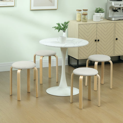Rootz 4-Set Upholstered Stool - Stackable Stools - Space-Saving Seating - Birch Legs - White - Ø40 x 45H cm