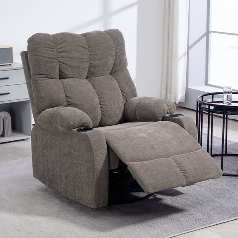 Rootz Recliner Chair - TV Armchair - Lounge Chair - Tilt up to 135° - Footrest - Swivel and Rocking - Linen Look Fabric - 88cm x 96cm x 108cm