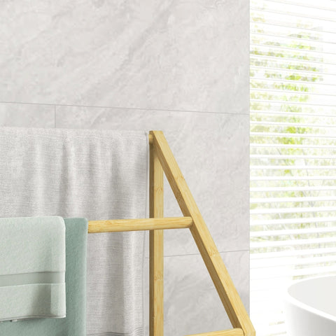 Rootz Bamboo Towel Holder - Freestanding Towel Stand - 3-Bar Design - Storage Shelf - Natural Wood - 51cm x 31cm x 85.5cm
