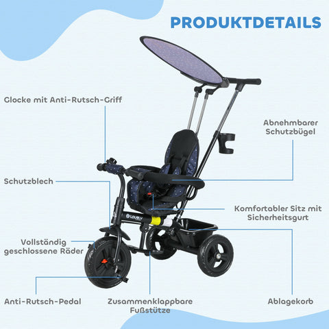 Rootz 6-in-1 Tricycle - Children's Trolley - Kids Bike - Safety Harness - 105cm x 47cm x 98cm