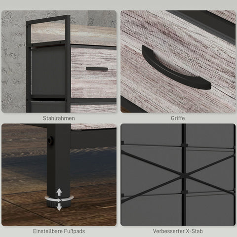 Rootz Fabric Dressers - Storage Chests - Clothes Organizers - Steel Frame Stability - 79 x 29 x 85cm, Grey