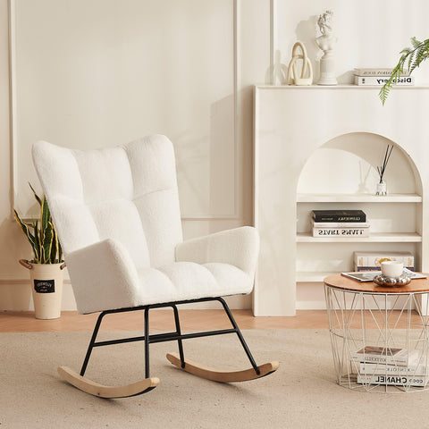 Rootz Modern Rocking Chair - High Back Armchair - Velvety Lounger - Ultimate Comfort - 62.9x95.7x90.9cm