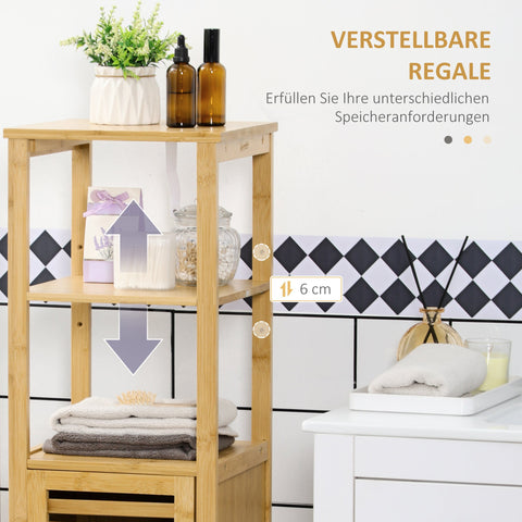 Rootz Bathroom Shelf - Bamboo Tall Cabinet - Bathroom Storage - Adjustable Shelves - 33x30x120cm - Moisture Resistant