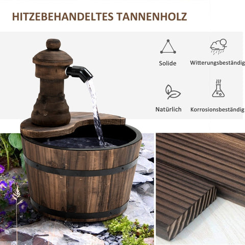 Rootz Garden Fountain - Decorative Barrel Fountain - Wooden Bucket Water Feature - Weather-Resistant - Adjustable Water Flow - Easy Assembly - Ø27 x 37 cm - Fir Wood + Metal
