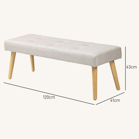 Rootz Upholstered Bench - Bedroom Bench - Window Seat - Thick Padding - Imitation Linen - Natural Wood Legs - 120cm x 41cm x 43cm