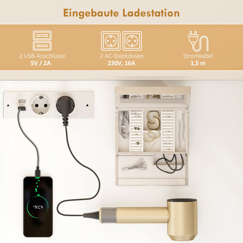 Rootz Dressing Table - Vanity Desk - Makeup Station - LED Mirror, Sockets, Storage - Organized Morning Routine - 118x78x135cm, White