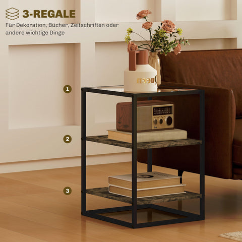 Rootz Set of 2 Glass Top Side Tables - Coffee Tables - End Tables - Modern Elegance - 37L x 40W x 55.5H cm