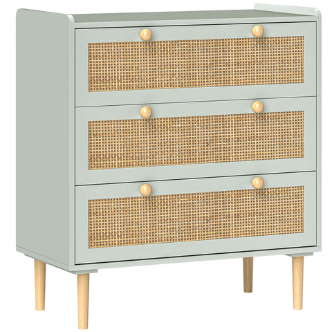 Rootz Bedroom Chest of Drawers - Clothing Storage - Rattan Fronts - Anti-Tipping Design - 80L x 40W x 87.5H cm - Green and Brown MDF