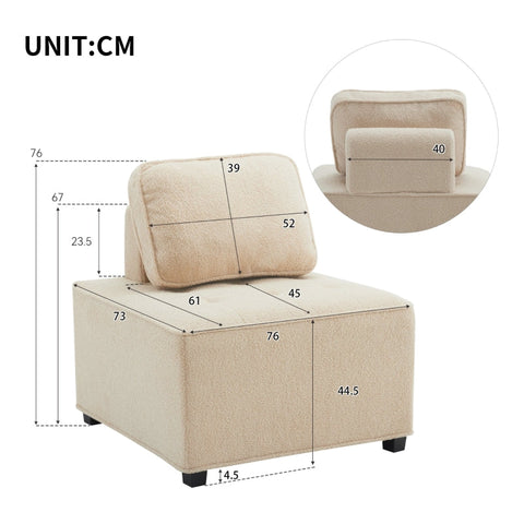 Rootz Modular Living Room Sofa - Sectional Couch - Convertible Seating - Soft Teddy Velvet - 76L x 73W x 76H cm