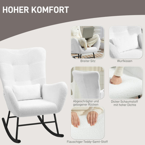 Rootz Rocking Chair - Fluffy Chair - Glider Chair - Luxurious Comfort - 67cm x 95cm x 100cm - White