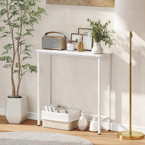 Rootz Console Table - Narrow Hallway Table - Slim Corridor Table - Adjustable Foot Pads - 75cm x 24cm x 76cm - White