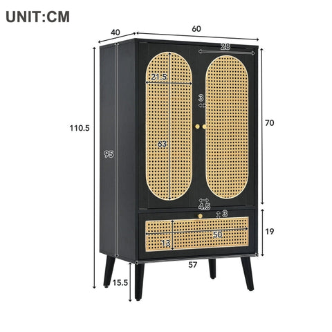 Rootz Elegant Black Sideboard - Storage Cabinet - Versatile Furniture - Height-Adjustable Legs - 60L x 40W x 110.5H cm