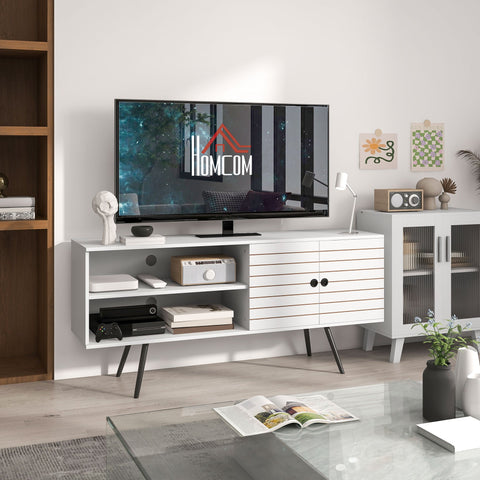 Rootz TV Furniture - Media Stand - Entertainment Center - Elegant & Functional - 145x38x65 cm - White