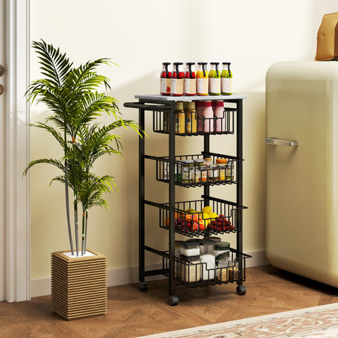 Rootz 4 Level Kitchen Cart - Serving Car - Storage Wagon - Easy Maneuverability - 49.5 x 31 x 91 cm Grey, Black