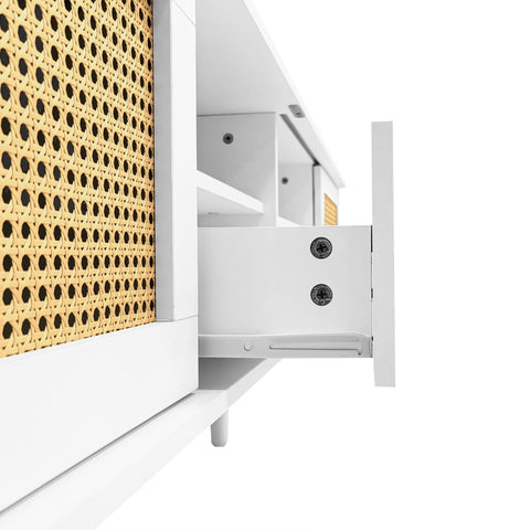 Rootz Rattan TV Stand - Entertainment Unit - Media Console - Robust Build - 200L x 40W x 49H cm