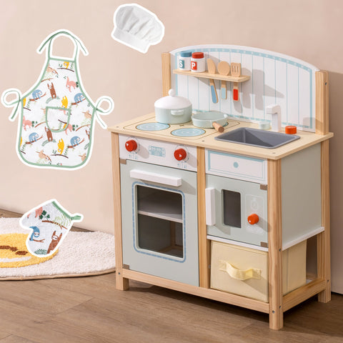 Rootz Wooden Kitchen Playset - Kids Cooking Set - Pretend Play Kitchen - Eco-Friendly - Non-Toxic - Imagination Booster - 76 x 38 x 102 cm