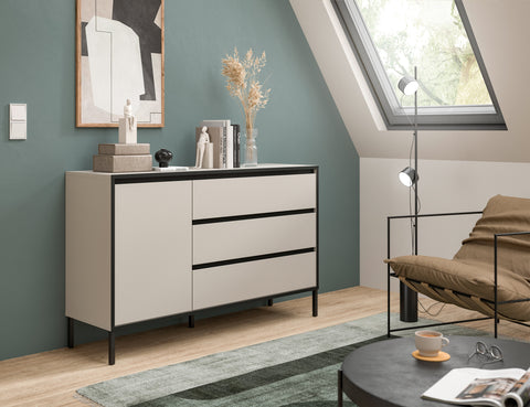 Rootz Sideboard - Storage Unit - Cabinet - High-Quality, Easy-Care - 136cm x 83cm x 38cm - Grey and Black