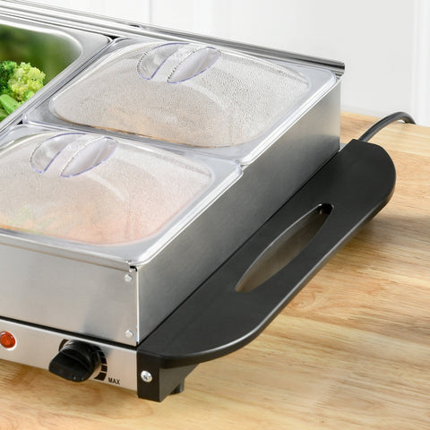 Rootz 2-in-1 Buffet Warmer - Food Warmer - Heat Tray - Adjustable Temperature - Stainless Steel Silver - 64cm x 36.4cm x 14cm