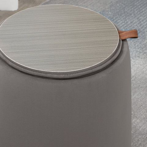 Rootz 2-in-1 Velvet Look Storage Stool - Ottoman - Footrest - Hidden Storage - Removable Tray Lid - 44cm x 47.5cm - Dark Gray