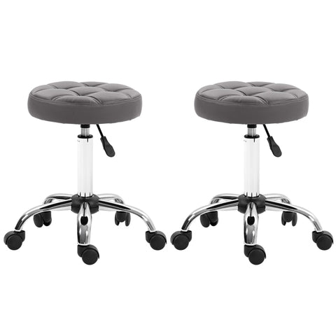 Rootz Swivel Salon Stool - Rolling Seat - Adjustable Height - Faux Leather - Comfortable Padding - 35.5cm x 63cm - Gray